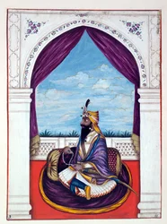 Maharaja Kharak Singh, från The Kingdom of the Punjab, its Rulers and Chiefs, volym I, en volym med 27 akvarellstudier av en oidentifierad indisk konstnär, ca 1840 (wc)