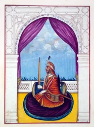 Maharaja Nau Nihal Singh, från The Kingdom of the Punjab, its Rulers and Chiefs, volym I, en volym med 27 akvarellstudier av en oidentifierad indisk konstnär, ca 1840 (wc på papper)