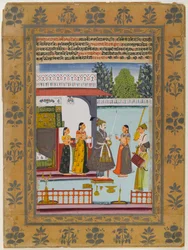 Malkosa Raga, sida från en spridd Ragamala-serie, c.1700-10 (wc, guld & silver på papper)