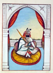 Marharajah Sher Singh, från The Kingdom of the Punjab, its Rulers and Chiefs, volym I, en volym med 27 akvarellstudier av en oidentifierad indisk konstnär, ca 1840 (wc på papper)