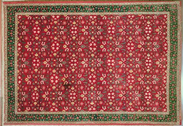 Mughalmatta med blom- och gallerdesign, nordindisk (pashminaull)