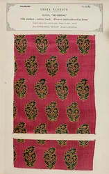 Svampsatinprov från Hyderabad i Deccan, från The Collection of the Textile Manufacturers of India, av John Forbes Watson, publicerad 1866