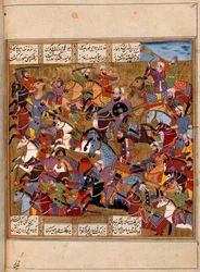 Muslimer som kämpar mot Daras armé, från "Khavarnama"