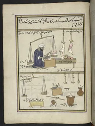 Fårköttsslaktare,  86 teckningar inbundna i en volym som visar yrken och yrken i Kashmir, hantverkare visas i arbete med sina redskap och utrustning,  Av en Kashmir-konstnär, troligen i Srinagar, ca 1850-60 (gouache på papper)