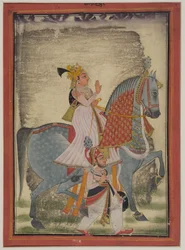 Adelsman från Mewar som rider Nur åtföljd av en sais till fots, 1820