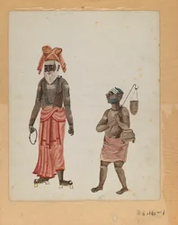 En av en uppsättning av nio bilder som visar indianer i olika yrken (wc på papper)