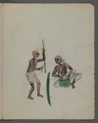 En av en uppsättning av nio bilder som visar indianer i olika yrken (wc på papper)