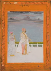 Porträtt av Mirza Husain Raza Khan, ca 1780 (ogenomskinlig wc & guld på papper)