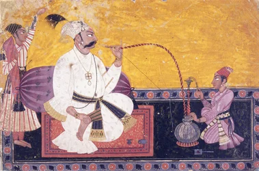 Porträtt av Raja Kirpal Pal av Basohli, ca. 1690-1700