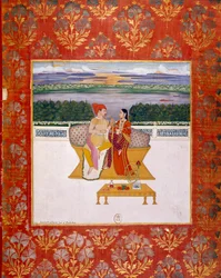 Prins Sudjakoulikan med en dam. Indisk miniatyr från skolan i Lucknow. 1760 Paris, B.N.