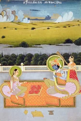Prinspar som spelar drag, Rajasthan School, c.1750