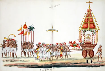 Procession med gudar (wc på papper)