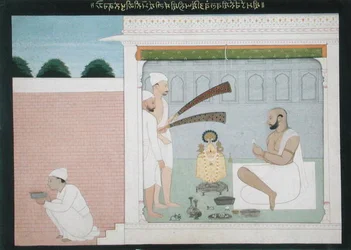 Rajah Bulwant Singh framför Puja, ca 1750 (bläck & färgad tvätt på papper)