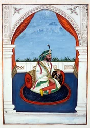 Rajah Lal Singh, från The Kingdom of the Punjab, its Rulers and Chiefs, volym I, en volym med 27 akvarellstudier av en oidentifierad indisk konstnär, ca 1840 (wc på papper)