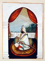 Rajah Sher Singh, från The Kingdom of the Punjab, its Rulers and Chiefs, volym I, en volym med 27 akvarellstudier av en oidentifierad indisk konstnär, ca 1840 (wc på papper)
