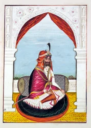 Rajah Suchet Singh, från The Kingdom of the Punjab, its Rulers and Chiefs, volym I, en volym med 27 akvarellstudier av en oidentifierad indisk konstnär, ca 1840 (wc på papper)