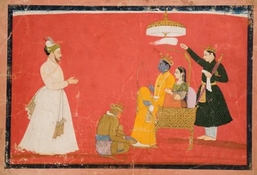 Rama och Sita Enthroned, ca 1750 (ogenomskinlig wc & guld på papper)