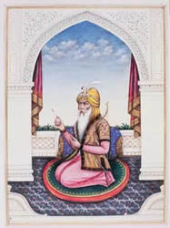 Ranjit Singh (1780-1839) Maharajah of the Punjab (penna, gouache och wc på papper)