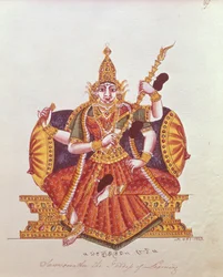 Saratheswathee, hinduisk gudinna för lärande, med singalesiska och engelska inskription (wc på papper)