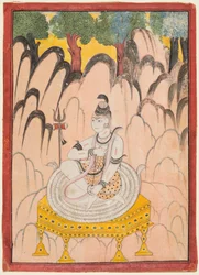 Shiva sittande på en tron i ett landskap, ca 1760 (färg på papper)