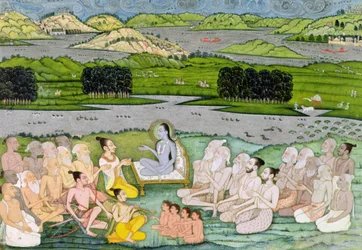 Shri Sukdevji predikar för en sammankomst av Sadhus, Rajasthan, ca 1757
