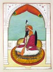 Sirdar Fatteh Khan (Iowana), från The Kingdom of the Punjab, its Rulers and Chiefs, volym II, en volym med 30 akvarellstudier av en oidentifierad indisk konstnär, ca 1840 (wc på papper)