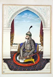 Sirdar Harri Singh, från The Kingdom of the Punjab, its Rulers and Chiefs, volym I, en volym med 27 akvarellstudier av en oidentifierad indisk konstnär, ca 1840 (wc på papper)