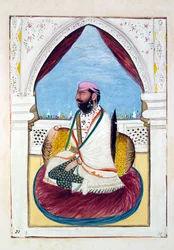 Sirdar Hukm Singh (Malwai), från The Kingdom of the Punjab, its Rulers and Chiefs, volym II, en volym med 30 akvarellstudier av en oidentifierad indisk konstnär, ca 1840 (wc på papper)