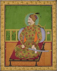 Sultan Abdullah Qutubshah av Golconda (reg. 1626-72) Deccan, Mughal, ca 1640 (gouache med guld och silver på papper)