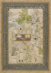 Sultan Murad och Sultan Daniyal på picknick, fristående albumfolio med målning, ca 1900