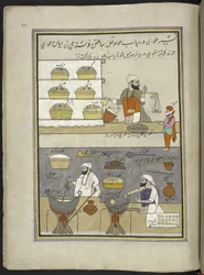 godistillverkare,  86 teckningar inbundna i en volym som visar yrken och yrken i Kashmir, hantverkare visas i arbete med sina redskap och utrustning,  Av en Kashmir-konstnär, troligen i Srinagar, ca 1850-60 (gouache på papper)