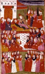 Abu Bakrs död, illustration från Hamla-i-Haydari, av Mirza Muhammad Rafi Bazil, 1808