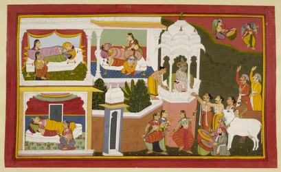 Födelsen av kung Dasarathas fyra söner. Rama, Bharata, Lakshmana och Satrughna