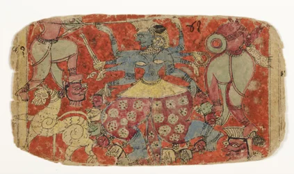 Gudinnan Kali slåss mot demoner, från Durga som attackerar demonerna Shambha och Nishumbha (ogenomskinlig wc på papper)