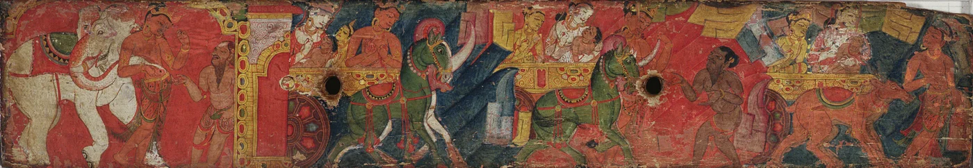 Vessnatara Jataka, från ett manuskriptomslag, Pala School, c.1200 (målat trä)