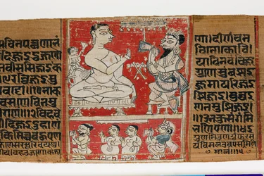 Vimalaprava samtalar med Raji och Lakshmi, ca 1300 (ogenomskinlig wc på palmblad)