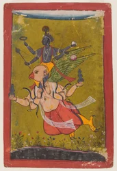 Vishnu på Garuda, ca 1725 eller tidigare (wc, silver & guld på papper)