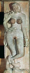 Yakshini, från en buddhistisk port. Mathura, Uttar Pradesh, Kusana-perioden (30-241 e.Kr.)