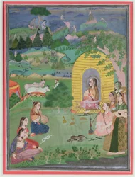 Yoginis (kvinnliga hinduiska asketer) i ett landskap, Bikaner School, ca 1680