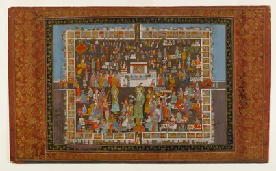 Yusuf och Zulaykha, 1875-1900 (ogenomskinlig wc & guld på papper)