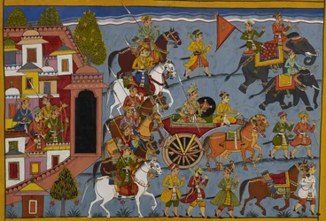 Śatrughna lämnar Ayodhya för att återvända till sitt kungarike, med sina följeslagare