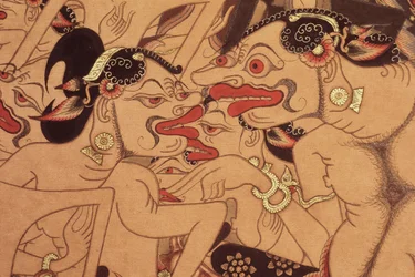 Detalj av en Wayang Beber-rulle (akvarell på papper)