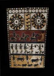 Sköld (balulang), sent 1800-tal (buffelskinn, pigment och trä)