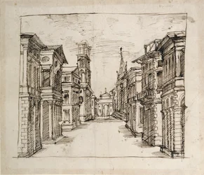 En gata i perspektiv, ca 1617 (penna och bläck på papper)
