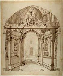 Interiör av palatset, ca 1611 (penna och bläck på papper)