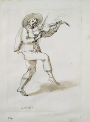 Man med viol (penna och bläck på papper)
