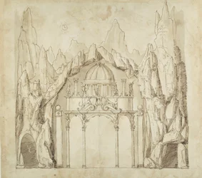 Palats i en grotta, ca 1611 (penna och bläck på papper)