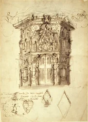 The Masque of Queens, scen 2: House of Fame, ca 1609 (penna och bläck på papper)