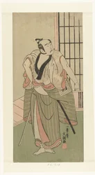 Skådespelaren Ichikawa Yaozo II med draget svärd