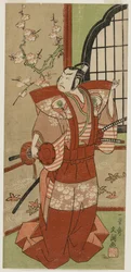 Onoe Kikugorō I som Izumi no Saburō i Play Snowflakes: Plum Blossoms Kaomise